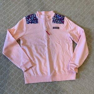 Vineyard Vines Pink Quarter-Zip Pullover with Patterned Shoulders